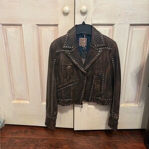 Double D Ranch Dark Brown Studded Leather Jacket